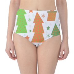 Christmas Design - Green And Orange High-waist Bikini Bottoms by Valentinaart