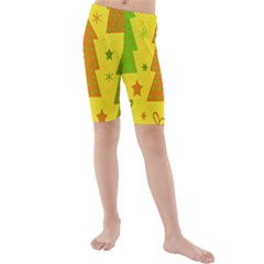 Christmas Design - Yellow Kid s Mid Length Swim Shorts by Valentinaart