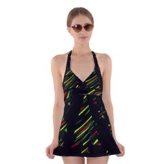 Abstract Christmas Tree Halter Swimsuit Dress by Valentinaart