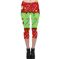 Christmas Pattern - Green And Red Capri Leggings  by Valentinaart