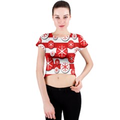 Snowflake Red And White Pattern Crew Neck Crop Top by Valentinaart