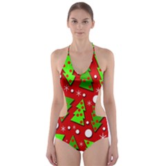 Twisted Christmas Trees Cut-out One Piece Swimsuit by Valentinaart