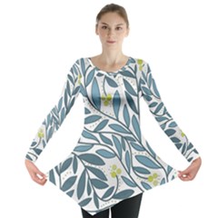 Blue Floral Design Long Sleeve Tunic  by Valentinaart