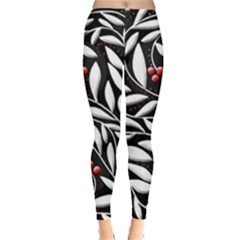 Black, Red, And White Floral Pattern Leggings  by Valentinaart