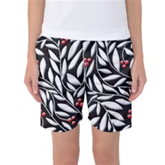 Black, Red, And White Floral Pattern Women s Basketball Shorts by Valentinaart