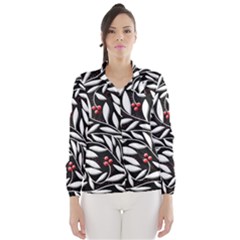 Black, Red, And White Floral Pattern Wind Breaker (women) by Valentinaart