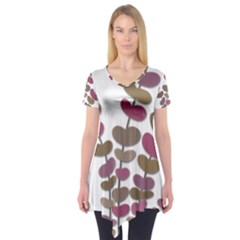 Magenta Decorative Plant Short Sleeve Tunic  by Valentinaart