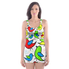 Colorful Cute Birds Pattern Skater Dress Swimsuit by Valentinaart