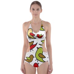 Decorative Birds Pattern Cut-out One Piece Swimsuit by Valentinaart
