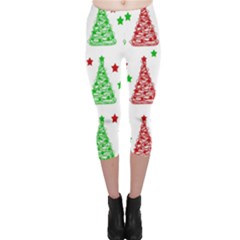 Decorative Christmas Trees Pattern - White Capri Leggings  by Valentinaart