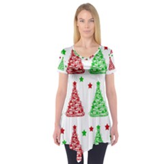 Decorative Christmas Trees Pattern - White Short Sleeve Tunic  by Valentinaart