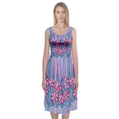 Watercolor Flowers Midi Sleeveless Dress by Contest2242749