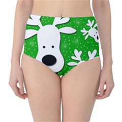 Christmas Reindeer - Green 2 High-waist Bikini Bottoms by Valentinaart