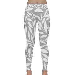 Gray And White Floral Pattern Yoga Leggings  by Valentinaart