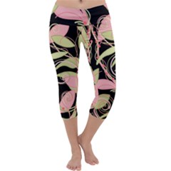 Pink And Ocher Ivy Capri Yoga Leggings by Valentinaart