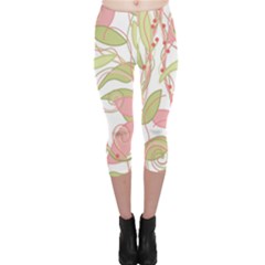 Pink And Ocher Ivy 2 Capri Leggings  by Valentinaart