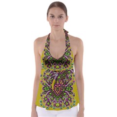 Fantasy Flower Peacock With Some Soul In Popart Babydoll Tankini Top by pepitasart