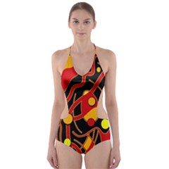Orange Floating Cut-out One Piece Swimsuit by Valentinaart