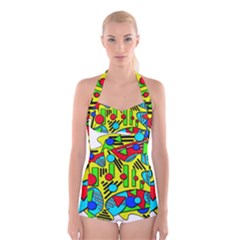 Colorful Chaos Boyleg Halter Swimsuit  by Valentinaart