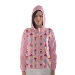 Ice Cream And Cupcake Sweet Tooth Pattern Hooded Wind Breaker (women) by LisaGuenDesign