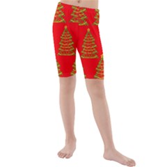 Christmas Trees Red Pattern Kids  Mid Length Swim Shorts by Valentinaart