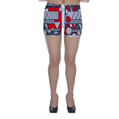 Gray And Red Geometrical Design Skinny Shorts by Valentinaart
