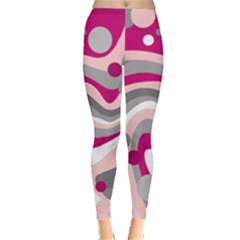 Magenta, Pink And Gray Design Leggings  by Valentinaart