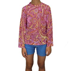 Pink Yellow Hippie Flower Pattern Zz0106 Kids  Long Sleeve Swimwear by Zandiepants