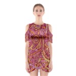 Pink Yellow Hippie Flower Pattern Zz0106 Cutout Shoulder Dress
