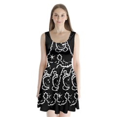 Funny Snowball Doodle Black White Split Back Mini Dress  by yoursparklingshop