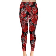 Red Abstract Decor Leggings  by Valentinaart