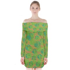 Green Decorative Art Long Sleeve Off Shoulder Dress by Valentinaart