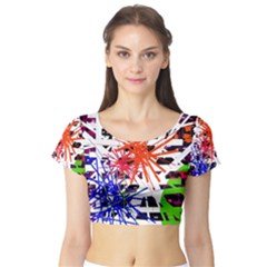 Colorful Big Bang Short Sleeve Crop Top (tight Fit) by Valentinaart