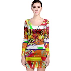 Colorful Abstraction By Moma Long Sleeve Bodycon Dress by Valentinaart