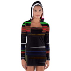 Colorful Lines  Women s Long Sleeve Hooded T-shirt by Valentinaart