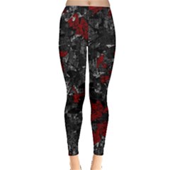 Gray And Red Decorative Art Leggings  by Valentinaart