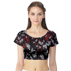 Red, White And Black Abstract Art Short Sleeve Crop Top (tight Fit) by Valentinaart