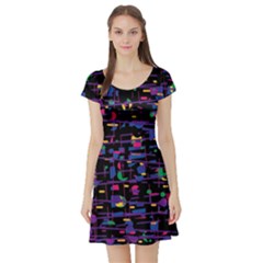 Purple Galaxy Short Sleeve Skater Dress by Valentinaart