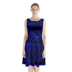 Blue Decorative Twist Sleeveless Chiffon Waist Tie Dress by Valentinaart