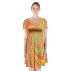 Green And Orange Twist Short Sleeve V-neck Flare Dress by Valentinaart