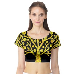 Yellow Magical Tree Short Sleeve Crop Top (tight Fit) by Valentinaart