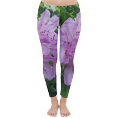 Purple Rhododendron Flower Winter Leggings  by picsaspassion