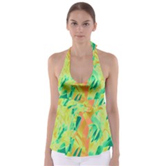 Green And Orange Abstraction Babydoll Tankini Top by Valentinaart