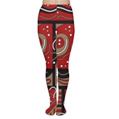 Red And Brown Abstraction Women s Tights by Valentinaart