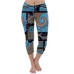 Blue And Brown Abstraction Capri Winter Leggings  by Valentinaart