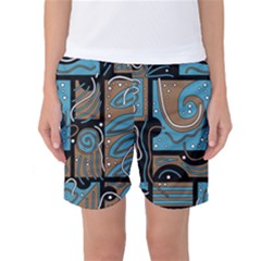 Blue And Brown Abstraction Women s Basketball Shorts by Valentinaart