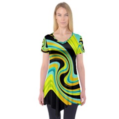 Blue And Yellow Short Sleeve Tunic  by Valentinaart