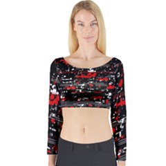 Red Symphony Long Sleeve Crop Top by Valentinaart