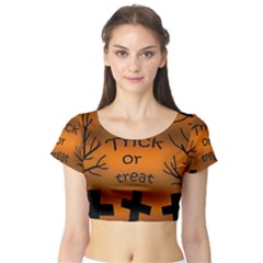 Trick Or Treat - Cemetery  Short Sleeve Crop Top (tight Fit) by Valentinaart