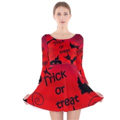 Trick Or Treat - Halloween Landscape Long Sleeve Velvet Skater Dress by Valentinaart